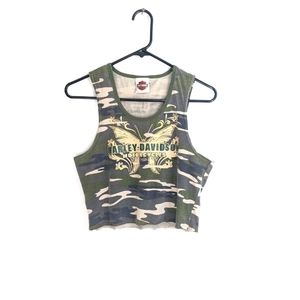 Y2K Harley Davidson Grunge Camo Cropped Tank Top